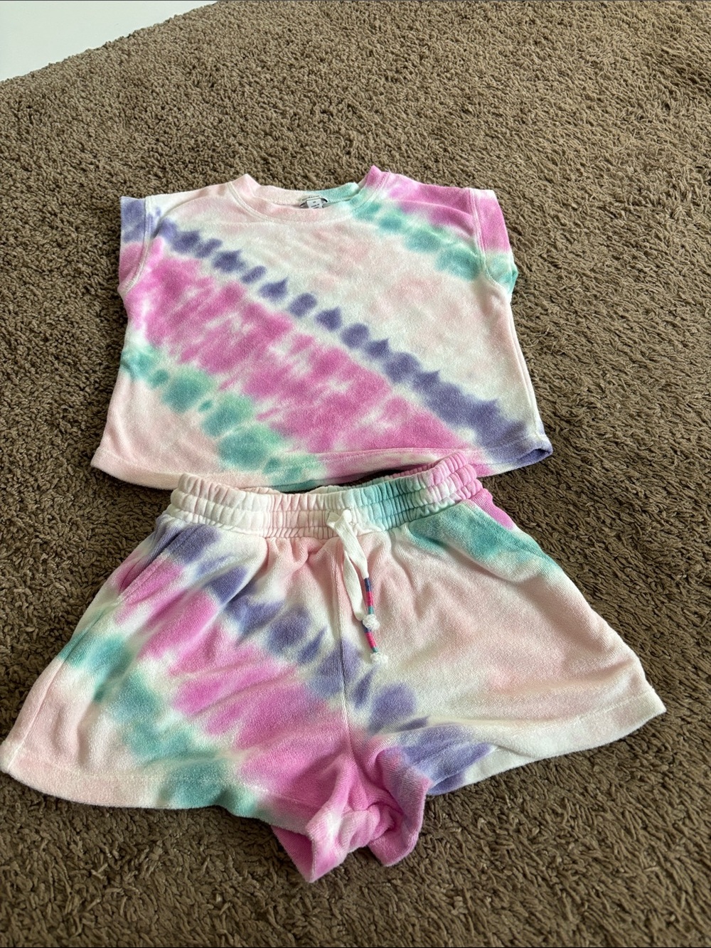 Kids Tie-Dye Short Set - Pink, Purple & Teal